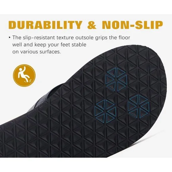 👑Men's Flip Flop Sandal Black Grey Leather Slip On Arch Support Comfortable